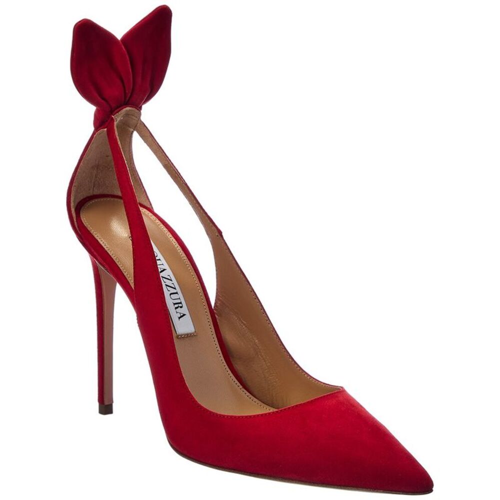Aquazzura Bow Tie 105 Suede Pump, Red